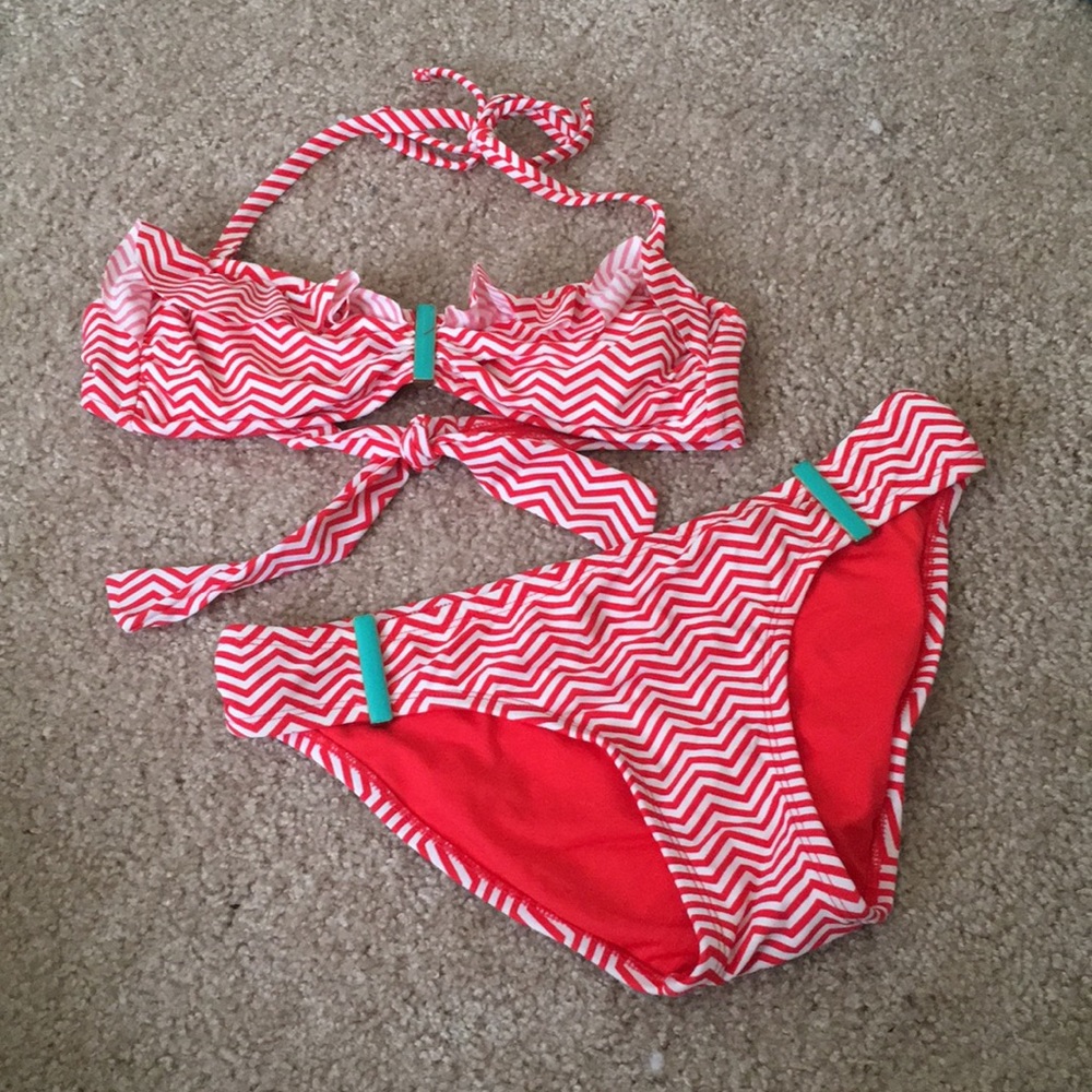 Orange and white chevron bikini